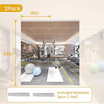 56X16 2Pack Large Home Gym Mirror, Frameless Tempered Glass Dance Wall Mounted Mirror for Home, Yoga, Dancing, Studio, Living Room