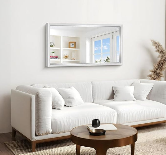 42x24 Silver Bathroom Mirror, Brushed Silver Rectangular Mirror for Wall, 0.6" Thickened Deep Frame Mirrors for Bathroom Sink, Shatterproof Tempered Glass, Antirust, Horizontally or Vertically