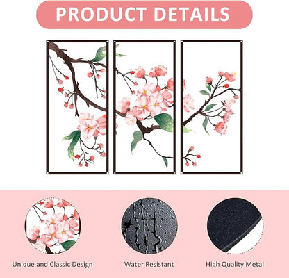 Resama 3 Pcs Metal Wall Art, Flowers Decor Hanging Flower, 2D Rustic Metal Wall Sculpture for Living Room Bedroom, Modern Floral Nature Wall Hanging Decor (28x17in)