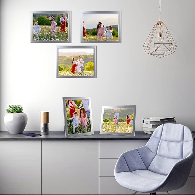 Giftgarden 8.5x11 Picture Frame Silver Set of 12, Multi Modern 8.5 x 11 Frames Bulk for Award Certificate Document Diploma, Wall or Tabletop Display