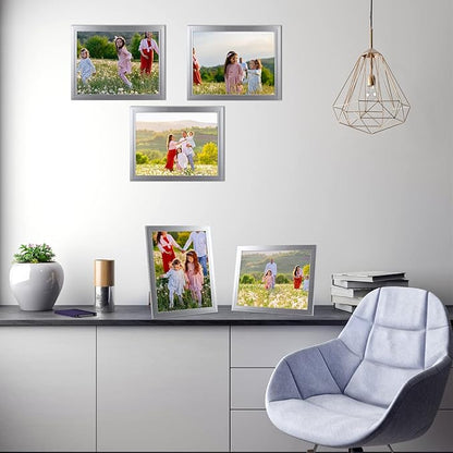 Giftgarden 8.5x11 Picture Frame Silver Set of 12, Multi Modern 8.5 x 11 Frames Bulk for Award Certificate Document Diploma, Wall or Tabletop Display