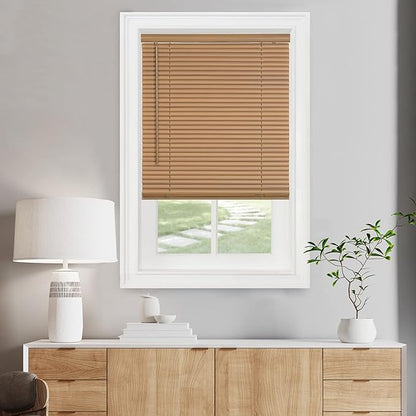Cordless Light Filtering Mini Blind - 72 Inch Width, 64 Inch Length, 1" Slat Size - Woodtone - Cordless GII Morningstar Horizontal Windows Blinds for Interior by Achim Home Decor