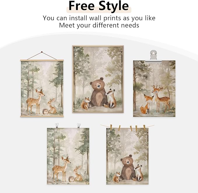 Tocliky Woodland Nursery Wall Art Decor Animal Forest Canvas Prints Baby Boy Room Wall Decor Bear Nursery Nature Pictures Deer Prints Artwork for Boy Girl Kids Bedroom 16x24 Inch Unframed Set of 3
