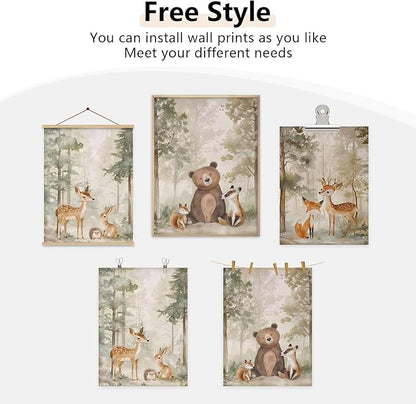 Tocliky Woodland Nursery Wall Art Decor Animal Forest Canvas Prints Baby Boy Room Wall Decor Bear Nursery Nature Pictures Deer Prints Artwork for Boy Girl Kids Bedroom 16x24 Inch Unframed Set of 3