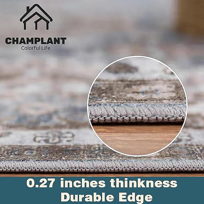 CHAMPLANT Washable Area Rug 9'x12' Retro Boho Design Non-Shedding Easy Care Ideal for High Traffic Areas in Living Room Bedroom Office Coffee Table Kitchen Large Carpet
