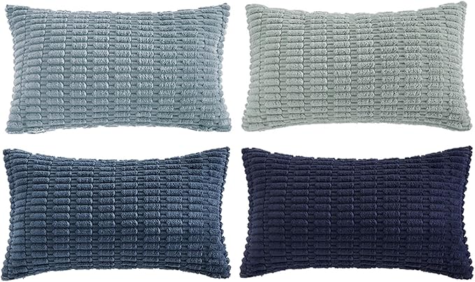 Fancy Homi 4 Packs Decorative Throw Pillow Covers for Living Room Couch Bed, Modern Farmhouse Boho Home Décor Accent Cushion Case, 24" x 16", Blue Series
