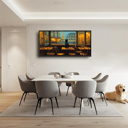 Eiffel Tower Large Wall Art for Living Room France Paris City Street Framed Canvas Decor Cat Prints Painting Pictures Extra Large Modern Artwork for Kitchen Bedroom Bathroom Home Decorations 30"x60"