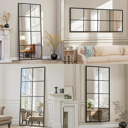 Prywot Full Length Mirror, 56"x22" Window Pane Mirror for Wall Decor, Full Body or Wall Mounted Mirrors, Farmhouse Standing Mirrors Hanging or Leaning for Living Room, Entryway, No Stand