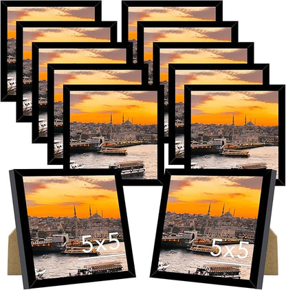 JCJMY 12 Packs 5x5 Picture Frames, Lightweight 5 by 5 Frames Bulk Set of 12 Collage Wall Decor Photo Frames Set for Wall and Tabletop, Black