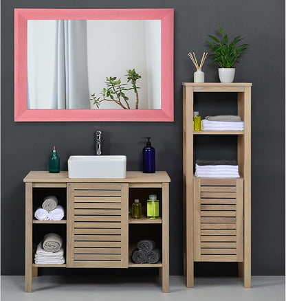 AAZZKANG Rectangle Mirror with Wood Frame Modern Farmhouse Wall Mirrors Decor Large 26"x18" for Bedroom Bathroom Living Room Pink