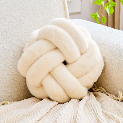 Knot Pillow Ball, Soft Home Decorative Throw Pillows Cushion, Round Changeability Knotted Pillows, Modern Home Handmade Cushions for Bedroom, Sofa, Couch (8 Inch, Beige)