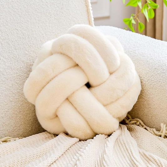 Knot Pillow Ball, Soft Home Decorative Throw Pillows Cushion, Round Changeability Knotted Pillows, Modern Home Handmade Cushions for Bedroom, Sofa, Couch (8 Inch, Beige)