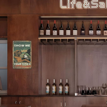 Vintage Tin Sign - Retro Show Me Your Tito’s Bar Wall Art With Home Bars, Pet-Friendly Pubs, Liquor Stores (12x8 Inch)