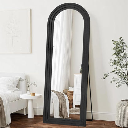 65"x22" Arched Floor Mirror, Solid Wood Full Length Mirror - Free Standing & Wall Mounted - Elegant Design for Bedroom, Dressing Room, Hallway, Black