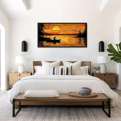 Fishing Large Wall Art for Living Room Farmhouse Give It to God and Go to Sleep Canvas Decor Rustic Fisherman Prints Painting Pictures Extra Large Farm Fish Sunset Framed Artwork for Bedroom 30"x60"