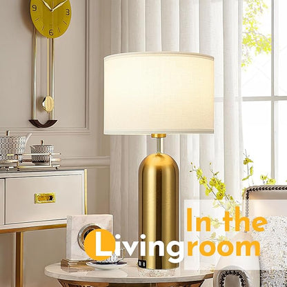 MoMyofdy Gold Lamps Set of 2 Touch Control 3-Way Dimmable Bedside Nightstand Lamps Bedroom Lamps Modern White& Gold Table Lamp with USB Type C Ports Tall Lamps for Living Room End Table Home Office