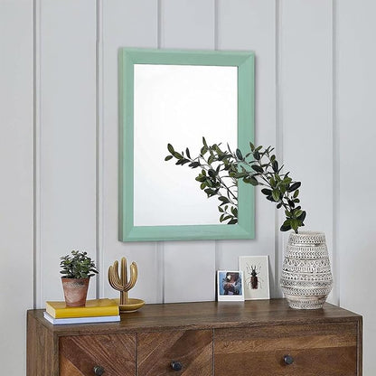 AAZZKANG Wood Framed Mirror Rectangle Modern Farmhouse Wall Mirrors Decor for Bedroom Living Room Bathroom Dressing Room Small Green