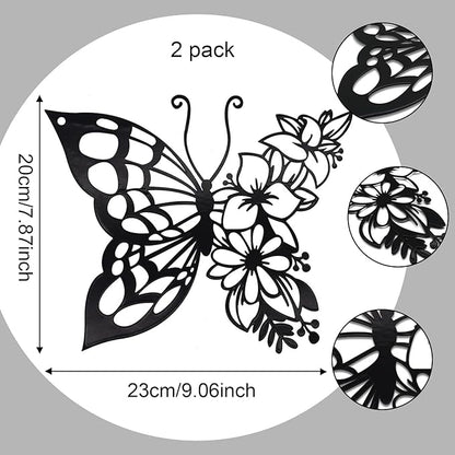 EZ4ENCE 2pcs Butterfly Decoration Boho Wall Art Hanging Appearance Metal Hanging Butterfly Decor Flower Wall Art for Bedroom Living Room Home, Black (Medium)