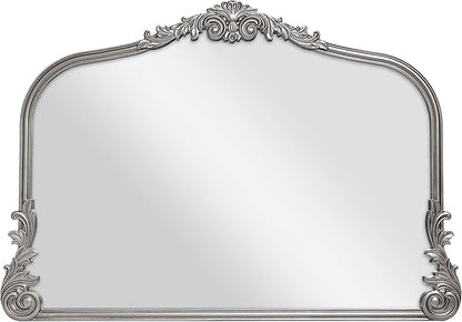 Wylde Iris English Estate Carved Arch Wood Wall Mirror, Mirror for Entryway, Living Room, Bathroom, Antique Silver, 26x37