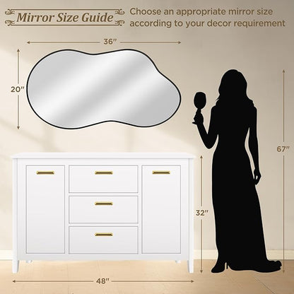 Dorlicecass Irregular Wall Mirror - Wall Mirrors Decorative 20"x36" Black Asymmetrical Mirror Tempered Glass Aviation Aluminum Alloy Frame for Bathroom, Bedroom, Living Room, Cloakroom, Entryway
