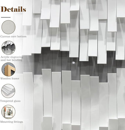 BrightA White 3D Wave Wall Sculpture - Heat-Formed Acrylic Strips Art with Dynamic Shadow Play, Solid Wood Frame Contemporary Artwork for Modern Interiors 27.5"x 39.4"
