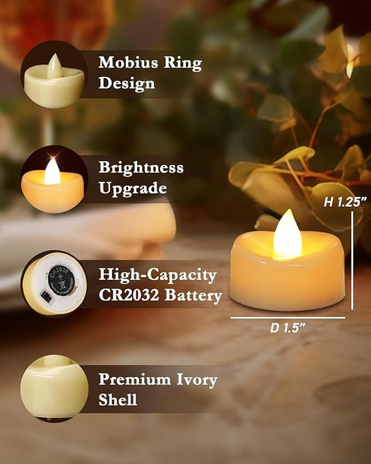 merrynights Flameless Candles, 12 Pack LED Tea Lights Candles Battery Operated, Last 200+ Hrs Flickering Tea Lights, Flameless Tealight Candles for Halloween Diwali Fall Christmas Wedding