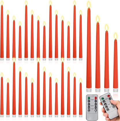 Rossesay 28 Pcs Flameless Taper Candles with Timer Remote 4 Sizes of 8.5", 9.6", 10.83", 12.8" LED Flickering Taper Candles Battery Operated for Valentine's Day Church Wedding Home Decor(Orange)