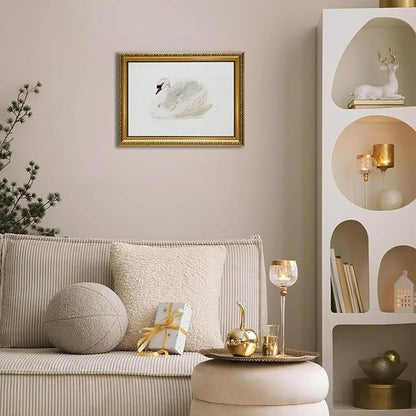 YD&YZY Gold Framed Vintage Wall Art Classic Swan Canvas White Swan Wall Decor Rustic Farmhouse Watercolor Retro Art Painting Picture Print Artwork for Bedroom Bathroom Office 12x16 inch Framed