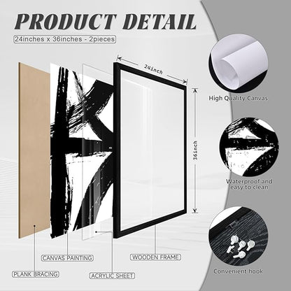 Black and White Wall Art Abstract Modern Painting Minimalist Line Canvas Wall Art Decor Black And White Poster Abstract Artwork Prints for Living Room Bedroom 24x36 Inch Wood Framed Set of 2