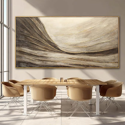 Textured Abstract Wall Decor with Framed Brown Canvas Art Gold Accents Modern Large Artwork for Bedroom Living Room 29x58 Inch