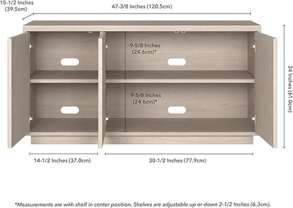 Henn&Hart Fluted TV Stand for TVs up to 55" with 3 Swing Out Ribbed Doors and Adjustable Shelves for Living Room, Family Room, or Office, Beech White