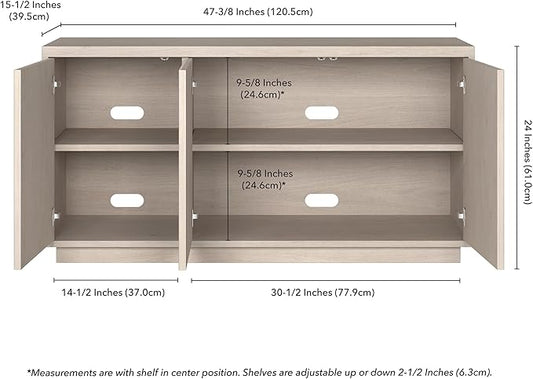 Henn&Hart Fluted TV Stand for TVs up to 55" with 3 Swing Out Ribbed Doors and Adjustable Shelves for Living Room, Family Room, or Office, Beech White