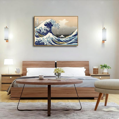 Wieco Art Framed Art Great Wave of Kanagawa Katsushika Hokusai Giclee Canvas Prints Wall Art Large Abstract Seascape Paintings for Home Living Room Decorations