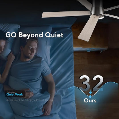 Rayqueen 60 Inch Ceiling Fans with Lights and Remote,Flush Mount Brushed Nickel Ceiling Fan,6 Speed Reversible DC Motor,3CCT Dimmable LED-Low Profile Design for Bedroom, Living room & Covered Outdoor