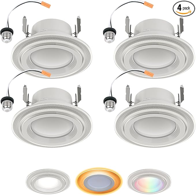HALO 4 in Smart Wi-Fi Recessed LED Lights 4-Pack, Dual Zone, Dimmable, Full Color, SpaceSense Motion Detection Retrofit Can Lights Connected by WiZ Pro - RLWZDZT4-4PK