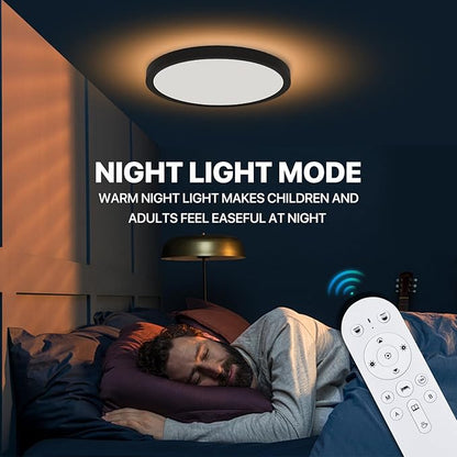 2Pack Dimmable LED Flush Mount Ceiling Light Fixture with Remote Control, 24W 2640LM, 12Inch, 2000K Warm Night Light & 3000K-6500K, Modern Super Slim Ceiling Lamp for Bedroom Kitchen, Black