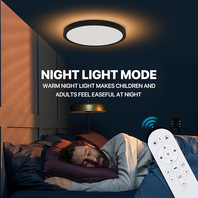 4Pack Dimmable LED Flush Mount Ceiling Light Fixture with Remote Control, 24W 2640LM, 12Inch, 2000K Warm Night Light & 3000K-6500K, Modern Super Slim Ceiling Lamp for Bedroom Kitchen, Black