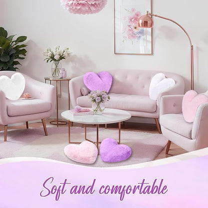 Liliful 6 Pcs Faux Rabbit Fur Heart Pillows Fluffy Heart Throw Pillows Cute Couch Cushion Soft Decorative Throw Cushion for Bed Sofa Girls Women(12 x 11 Inch,Stylish Color)