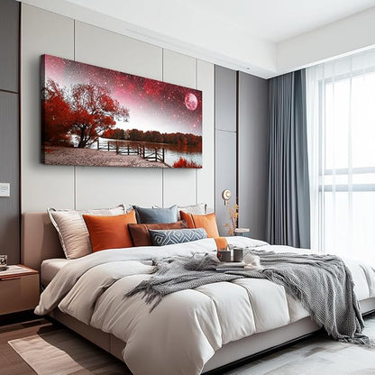 Print Artwork Wall Art Decor Poster for living room Red tree moon starry sky red landscape painting bathroom Wall Art for bedroom Canvas Prints Picture Works Ready to Hang Office Home decorations
