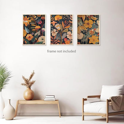 TBKHUDBI Burnt Orange Floral Canvas Wall Art,Mid Century Modern Wall Decor,Boho Terracotta Flower Picture Prints Poster Painting Artwork Set Of 3 For Living Room Bedroom Office 16x24 Unframed