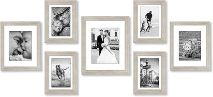 Americanflat Set of 7 Picture Frames with Shatter-Resistant Glass - Gallery Wall Frame Set with One 11x14, Two 8x10 and Four 5x7 Frames - Signature Collection - Driftwood
