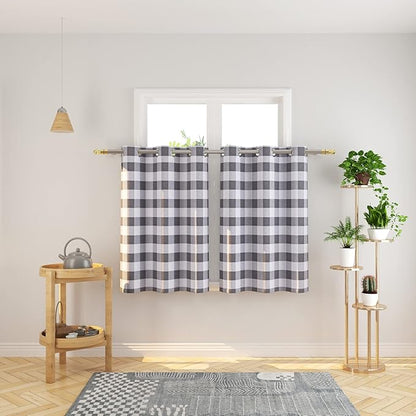 3 Pc Cotton Classic Country Farmhouse Kitchen Window Curtain Grommet Top -Grey & White Buffalo Check Tier & Valance Set, 54" x 18" / 32" x 36"