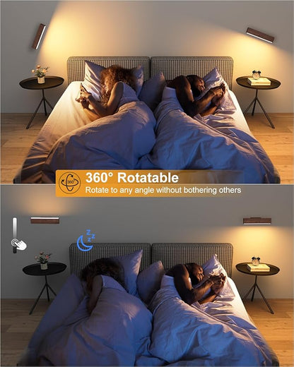 Rechargeable Wood Wall Sconce (2 Pack) with Remote & Touch, 5200mAh Battery Operated Wall Lights with 3 Color Temperatures & RGB. Magnetic, Stick-On, Dimmable Wall Reading Lamp for Bedroom, Picture