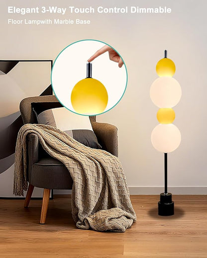 Lightdot Yellow Globe Floor Lamp with 3 Color Temperatures LED Bulbs Included,Dimmable Floor Lamps with Touch Switch,Unique Modern Standing Tall Lamp for Bedroom Living Room/Sofa Beside/Corner Decor