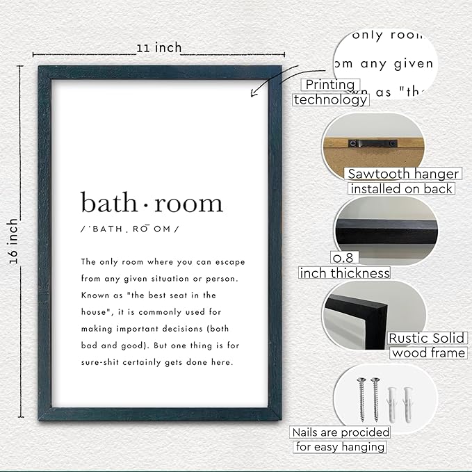 YWMZYKJGS Bathroom Quotes Wall Decor 16"×11" for Toile Restroom Rules Sign Funny black and white Restroom Quotes Modren Bathroom Wall Hanging Art (Black)