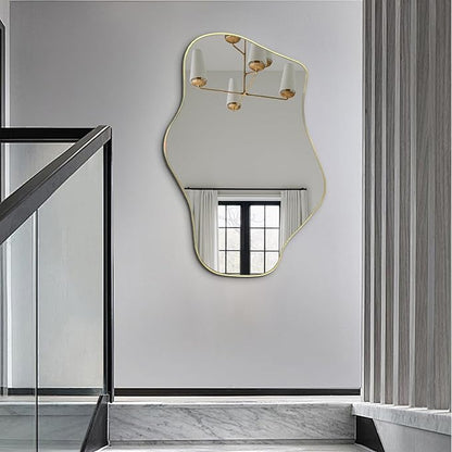 Gold Irregular Mirror, 21"x14" Asymmetrical Wall Mirrors, Modern Frameless Mirror for Wall, Unique Shaped Mirrors for Living Room Bedroom Bathroom Hallway Entryway Fireplace