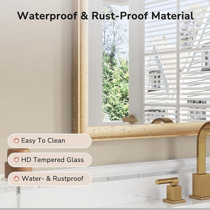 USHOWER 2 Pack Brushed Gold Bathroom Mirrors for Over Sink 24x36 Inch, Metal Framed Rectangle Vanity Mirror for Wall, Bedroom, Living Room, Entryway, Anti-Rust, HD Tempered Glass, Horizontal/Vertical