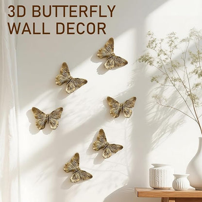 GUSFREUD 3D Butterfly Wall Decor Set – Resin Wall Decorations for Living Room, Bedroom, Garden, Yard, Outdoor and Gallery Walls - Antique Copper - Set of 6