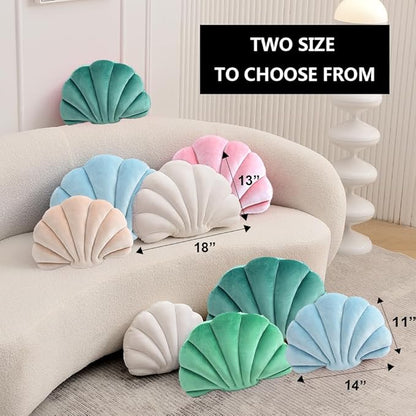 XIAIJIA Seashell Decorative Pillow Shell Shaped Throw Pillow 3D Insert Beach Pillow Soft Velvet Pillow Sea Ocean Decoration Couch Bed Pillow Cushions(Teal,18 X 13 inch)