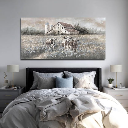 LEVERUP Funny Animal Wall Art Floral Canvas Artwork Spring Pictures Home Decor for Living Room Dining Room Rustic Farmhouse Decoration 29×58 Inch